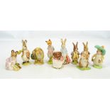 Four Beswick Beatrix Potter figures comprising 'Hunca Munca Sweeping' (restored), 'Benjamin Bunny',