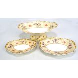 An 1830s Spode Felspar porcelain three piece dessert serving set comprising a shaped oval footed