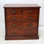 A late Victorian mahogany chest of two short over three long drawers, on pedestal base, width 106cm.