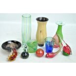 Eleven pieces of 20th century glass including a Caithness floral motif vase, height 22cm,