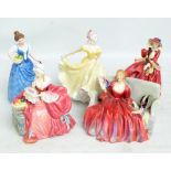 Five Royal Doulton figures; HN1901 'Penelope', HN1298 'Sweet & Twenty', HN2379 'Ninette',