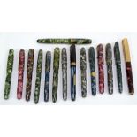 Fifteen marbled fountain pens, mostly Bernham with Parker and Waterman (15).