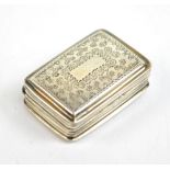 A George IV hallmarked silver vinaigrette with engraved hinged lid,