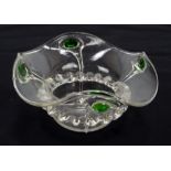 A Stewart Cairngorm clear glass quadrilobed bowl with green details, diameter 14.5cm.