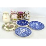 Three lustre decorated jugs, a Losol Ware floral decorated jug and six decorative plates (10).