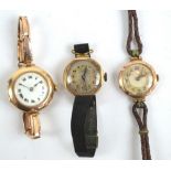 Three 9ct yellow gold cased manual wind lady's wristwatches including an example with mother of