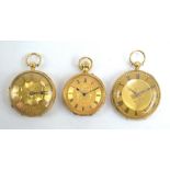 LOWE & SONS OF CHESTER; two 18ct yellow gold open face crown wind lady's pocket watches,
