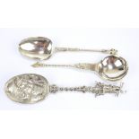 A 19th century Dutch spoon with cattle decorated embossed bowl and windmill handle,