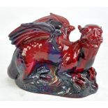 A large Royal Doulton flambé veined model of a dragon, printed marks to base, also signed A.M.
