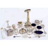 A group of variously hallmarked silver items including a five piece cruet set, William Suckling Ltd,