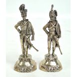A boxed pair of 925 marked sterling silver figures modelled as hussars, each height 14cm,
