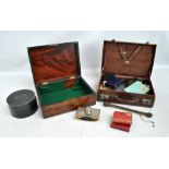 A mixed lot of collector's items including a Victorian rosewood work box, a collar box, a cosh,