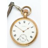 WALTHAM; a gold plated open face crown wind pocket watch,