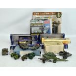 A group of military themed models including Corgi Fighting Machines and Fighter Scramble models,