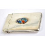 LIBERTY & CO; an Edwardian Arts and Crafts hallmarked silver and enamel decorated card case,