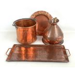 JOHN PEARSON; an Arts and Crafts hammered copper twin handled tray, length approx 56cm,