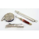 Four various related items comprising a Victorian hallmarked silver bodied folding combination of