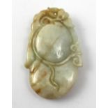 A late Qing Dynasty jadeite 'double-gourd and bat' pendant carved in low relief with Lingzhi fungus,