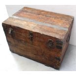 A pine iron-bound twin-handled chest with metal lined interior, approx 57 x 83.5cm.