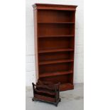 A contemporary mahogany five-shelf open bookcase, 188 x 81cm and a mahogany magazine rack (2).