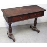A Victorian mahogany pedestal table, two frieze drawers over turned supports, length 96cm (af).