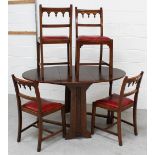 A mid-20th century oak drop-leaf dining table and a set of four chairs (5).