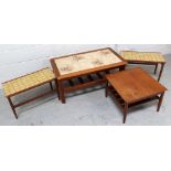 A retro mahogany coffee table with tile insert to top,