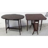 An Edwardian mahogany Sutherland table and an Edwardian shaped leaf Pembroke table with boxwood