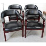 Four contemporary wooden black faux leather upholstered office chairs with curved backs (4).