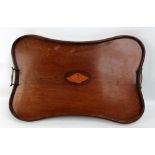An Edwardian mahogany and inlaid tray of shaped rectangular form, length 57.5cm.