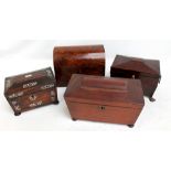 A Regency rosewood two section sarcophagus tea caddy on brass paw feet, width 19cm,