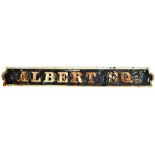 A vintage cast iron road sign, 'Albert Sq', length 109cm.