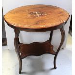 An Edwardian inlaid rosewood oval two-tier occasional table, 65 x 46.5cm.