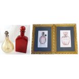 Two large decorative glass perfume bottles;