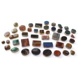 A large collection of silver and plated boxes with agate lids, to include moss agate, banded agate,