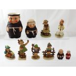 Ten Hummel figures to include a large character-style monk jug,