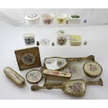 A c1950s glass and gilded dressing table set to include a tray, brush, comb,