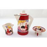 A Wedgwood 'Bizarre by Clarice Cliff' 'Summer House' three-piece coffee service,