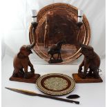 A pair of early 20th century carved hardwood elephant table lamps, height approx 46cm,