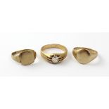 Three 9ct gold rings,