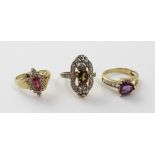 A 9ct gold amethyst and white topaz ladies' dress ring, size M 1/2,