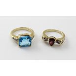 A 9ct gold 'Swiss Blue' and white topaz ladies' dress ring,