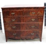 A Victorian mahogany two-over-three chest of drawers with curved plinth base to outswept supports,