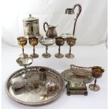 A small collection of plated ware to include a Christofle milk jug, a Victorian biscuit barrel,