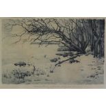 Otto Gripensvard (1847-1933); etching, a winter lake scene, initialled lower right in the print,