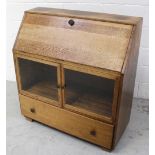 An oak bureau with glazed front, 100 x 93cm.