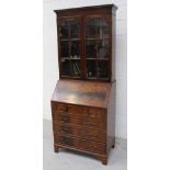 An Edwardian mahogany bureau bookcase, twin glazed doors, interior shelf,