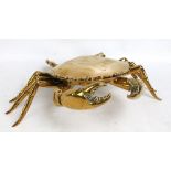 An early 20th century brass box with detachable lid modelled as a crab, width 43cm.