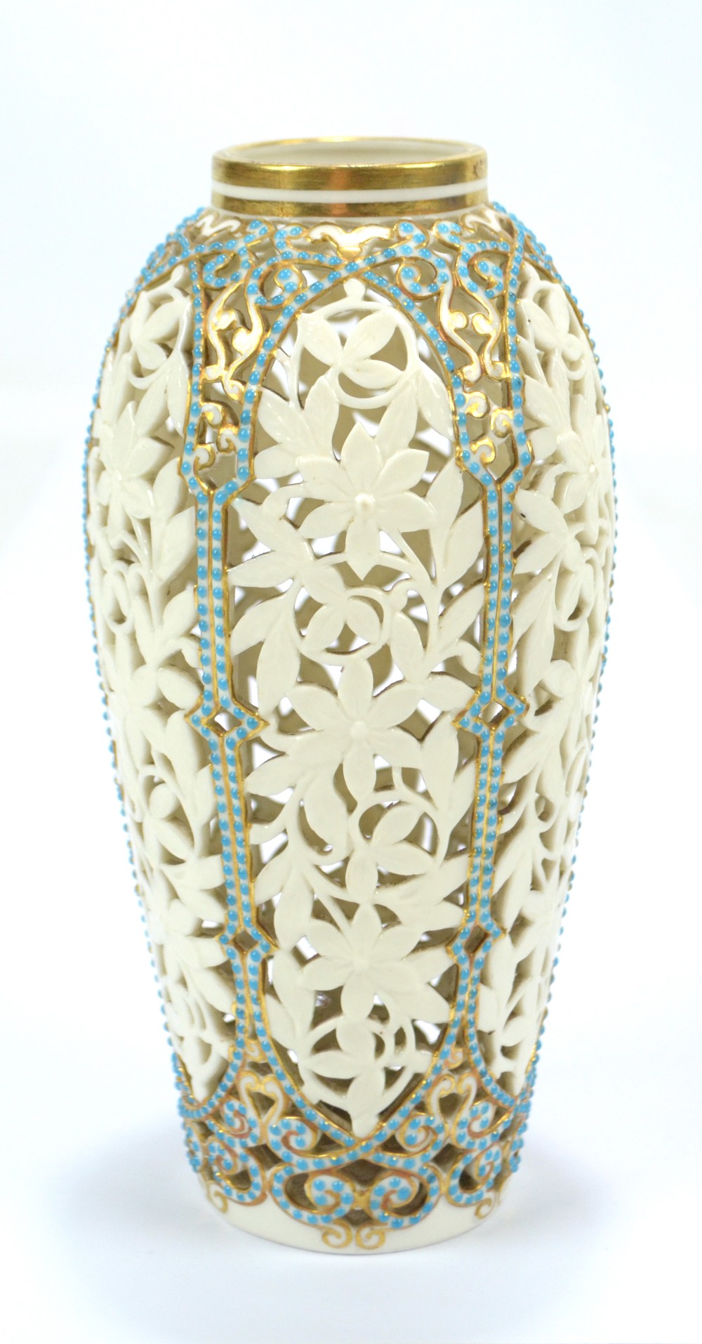 A late 19th century Grainger & Co Worcester porcelain reticulated ovoid vase,