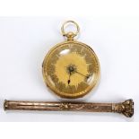 A mid-19th century 18ct yellow gold open face key wind pocket watch with overall engraved